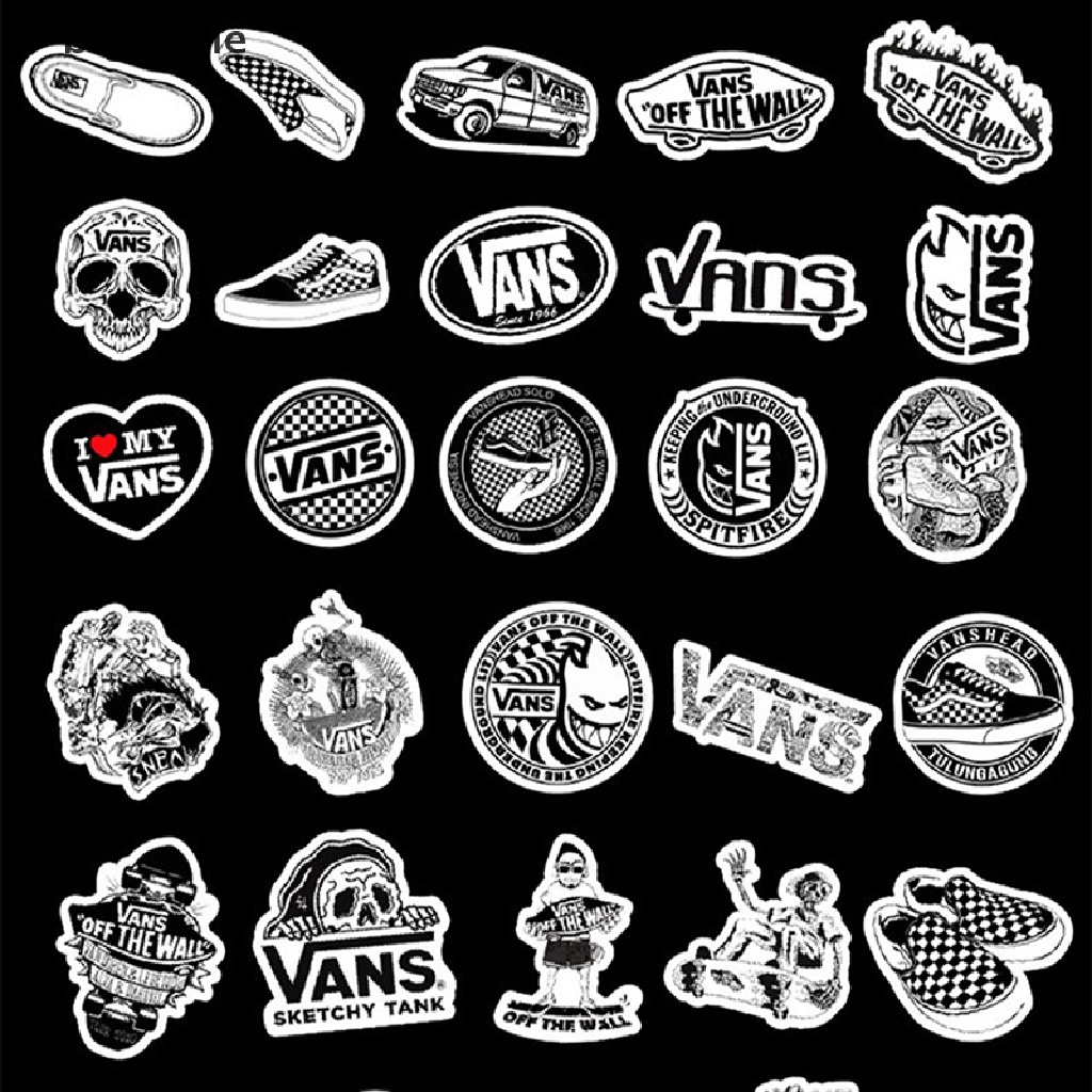Set 50 Nhãn Dán Graffiti Trang Trí Va Li Kéo Họa Tiết Trắng Đen Cá Tính