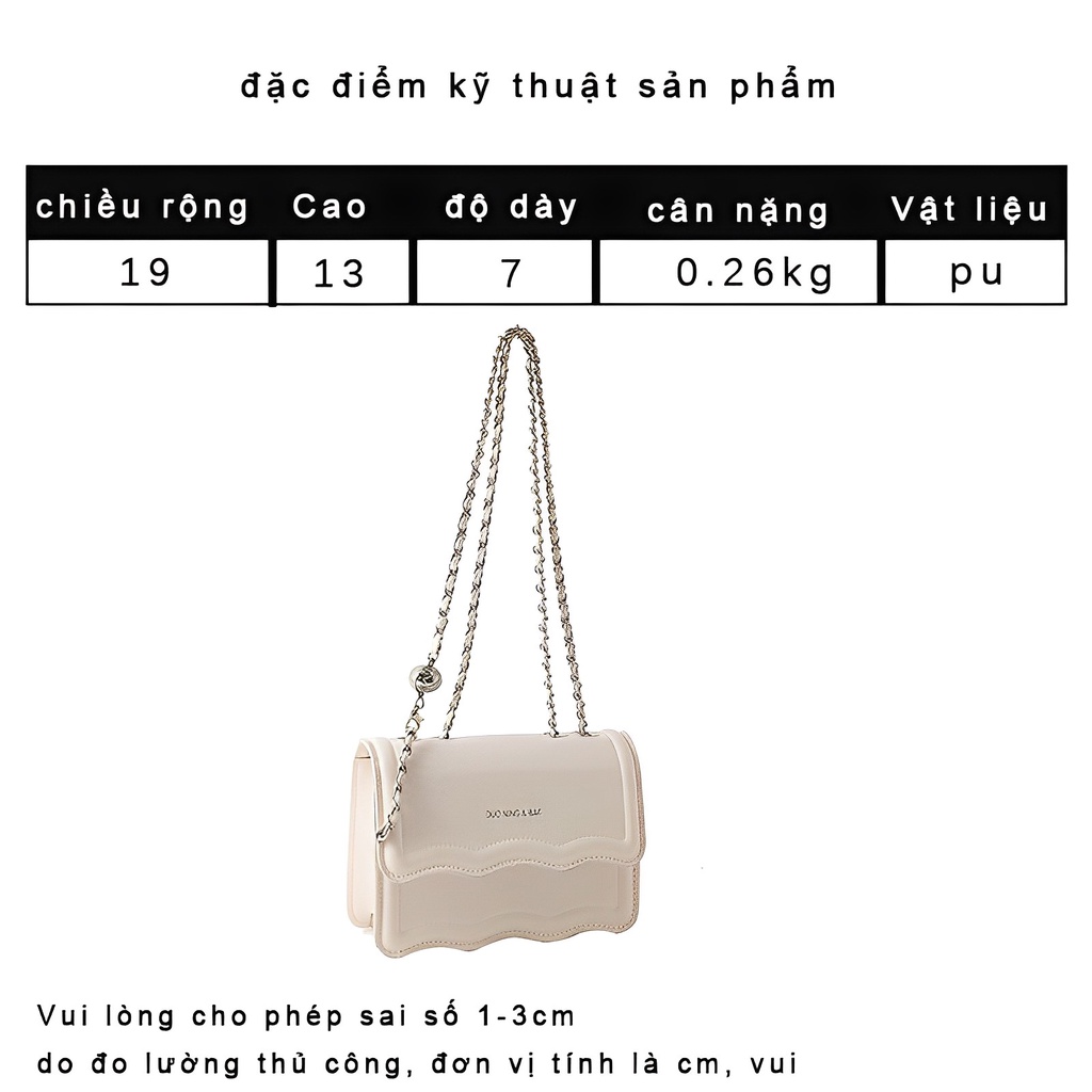 Túi đeo chéo da vuông đẹp túi xách nữ dây xích nhỏ trắng thời trang mới túi đeo vai Da PU Navy Black Plain PU Leather