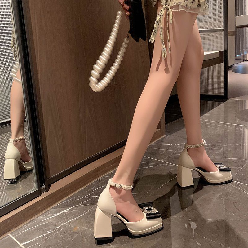 Giày JK Hẹn Hò Giày Đi Làm Giày Quà Tặng Bao Đầu Giày Cao Gót Bowknot Giày Cao Gót Square Buckle Với Square Head Mary Jane