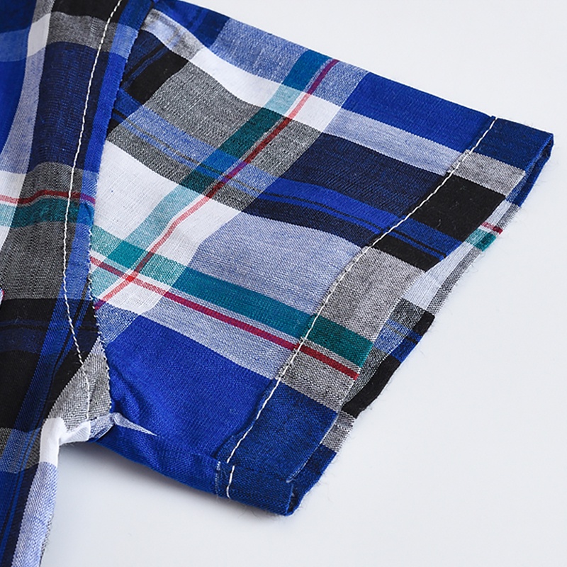 LJMOFA KIDS Áo Sơ Mi Ngắn Tay Họa Tiết Kẻ Ô Có Túi Cho Bé Trai 2-9 Tuổi