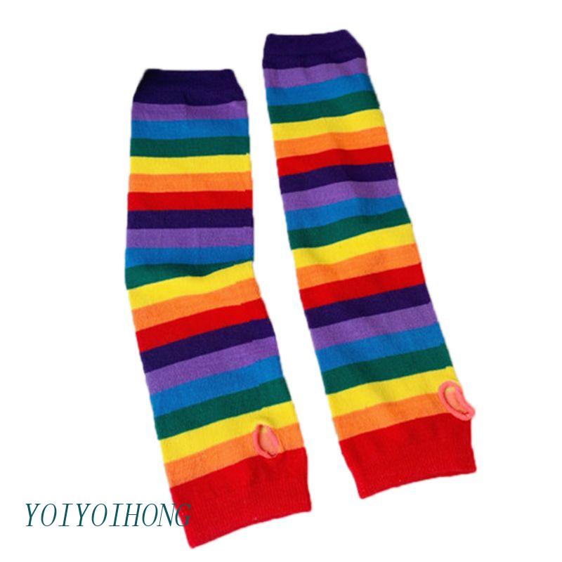 Găng Tay Dệt Kim Dài Hở Ngón Họa Tiết Kẻ Sọc Nhiều Màu Sắc Hóa Trang Halloween Cho Nữ