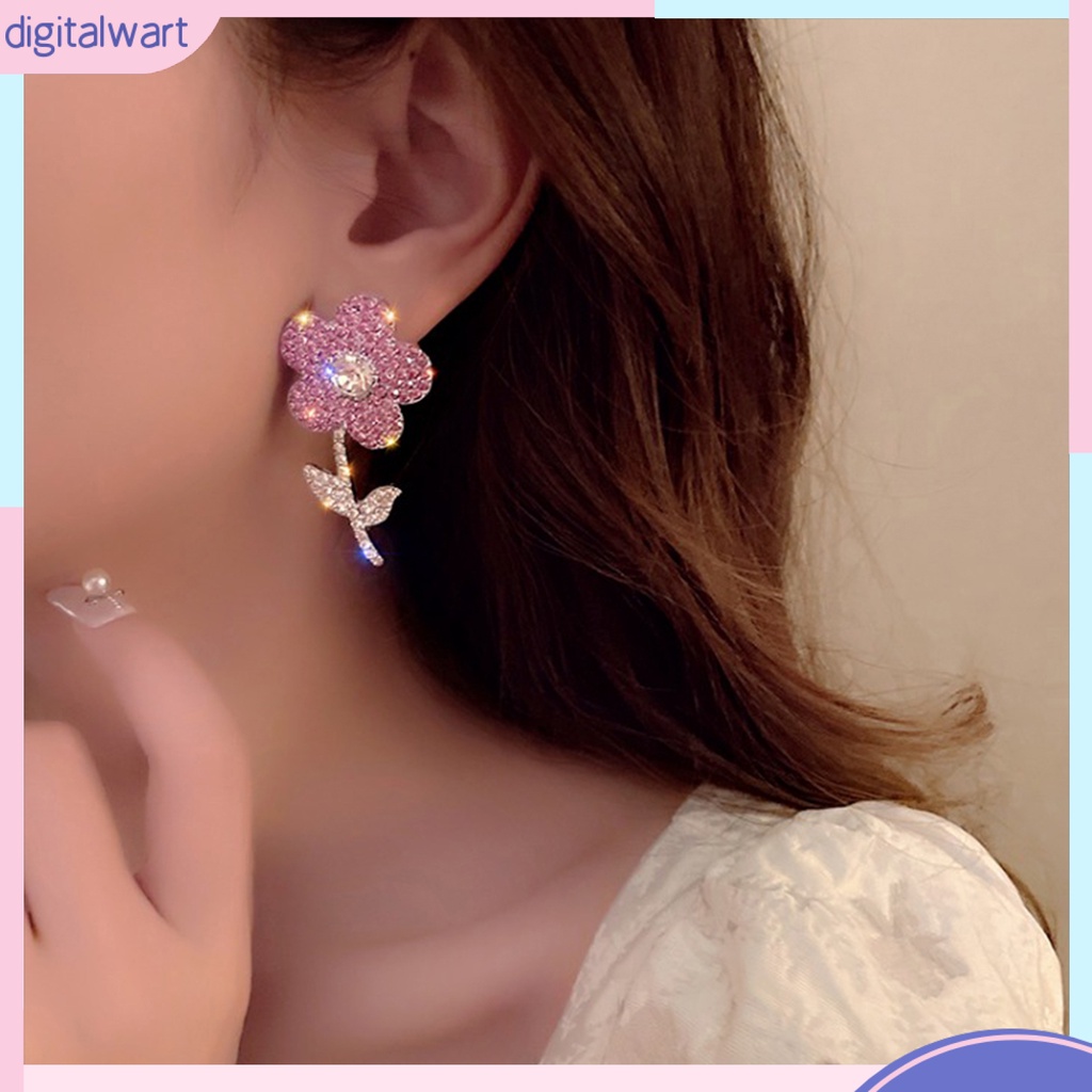 1 Đôi Bông Tai Hình Hoa Hồng Đính Đá Lấp Lánh Thời Trang Dành Cho Nữ