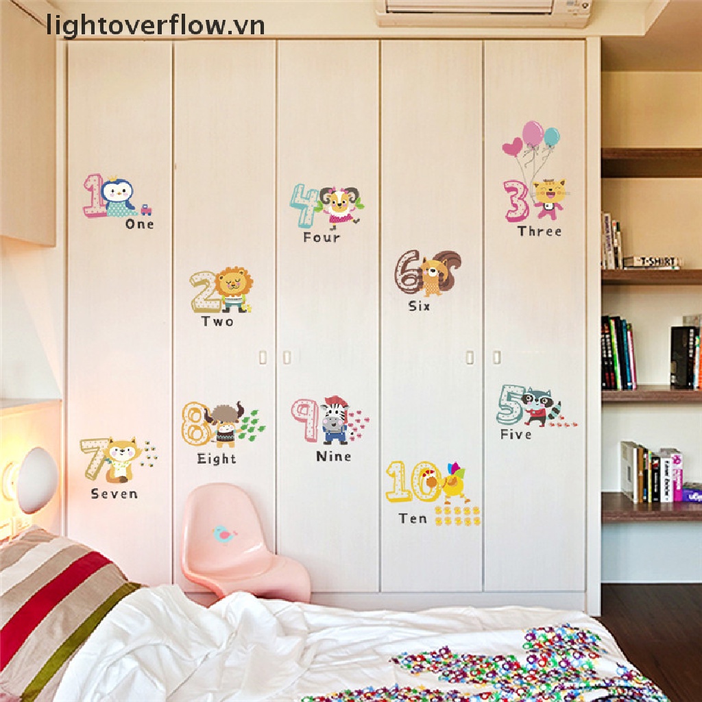 1 Set Sticker Dán Tường Trang Trí Nội Thất Hình Động Vật / Chữ Cái Vui Nhộn