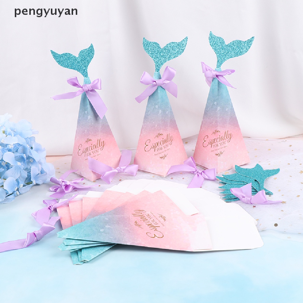 [pengyuyan] Set 10 Hộp Đựng Kẹo Hình Đuôi Cá Thắt Nơ Nhiều Màu Sắc Làm Quà Cưới [Mới]