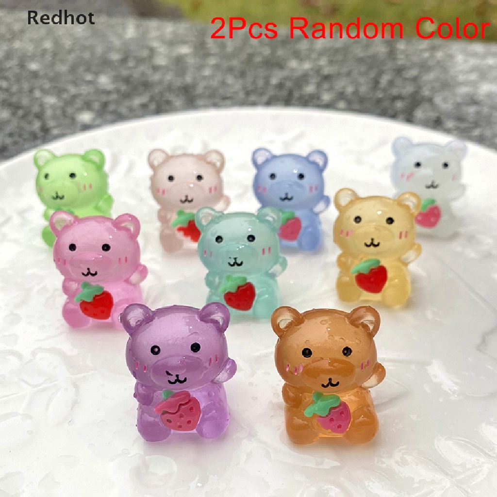 &lt; Redhot &gt; Bộ 2 Búp Bê Gấu Dâu Hoạt Hình Phát Sáng Trang Trí Tiểu Cảnh