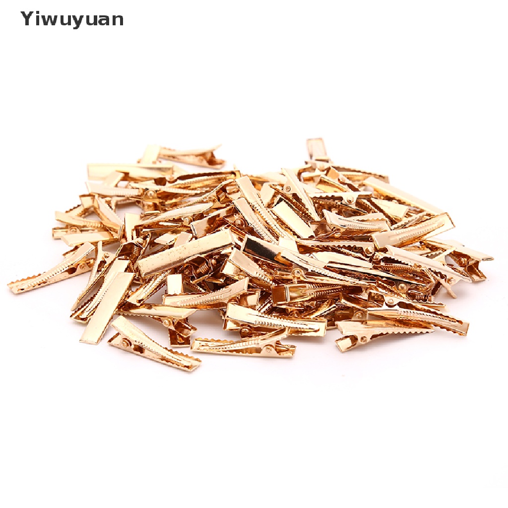 < Yiwuyuan > Set 100 Kẹp Tóc Cá Sấu Kim Loại Màu Vàng KC Phẳng Có Răng Dùng Để Tạo Kiểu Tóc DIY