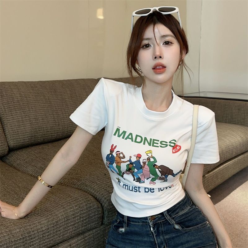 Áo Thun Cotton Ngắn Tay In Họa Tiết Hoạt Hình Đơn Giản Dành Cho Nữ