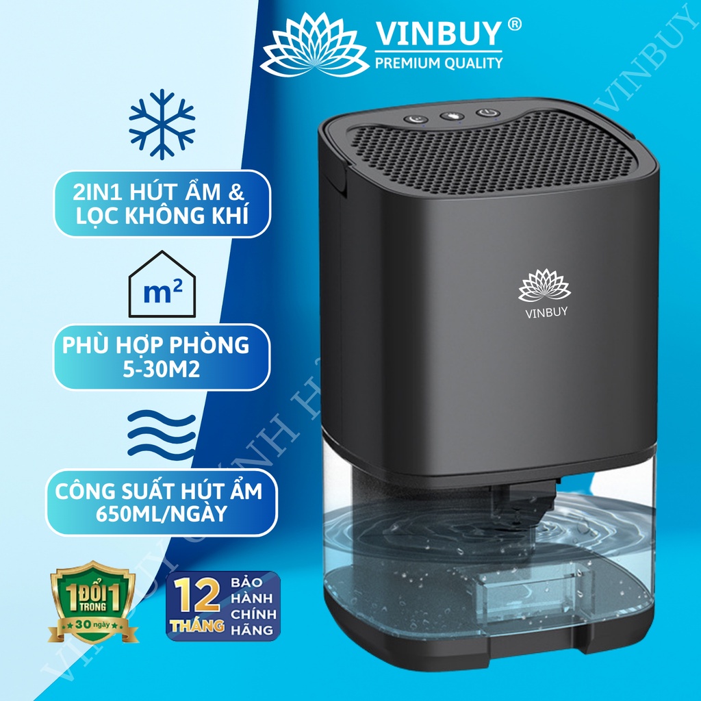 Máy hút ẩm lọc không khí Vinbuy dùng trong gia đình phòng ngủ độ ồn thấp, hút ẩm mini chống ẩm thông minh - chính hãng