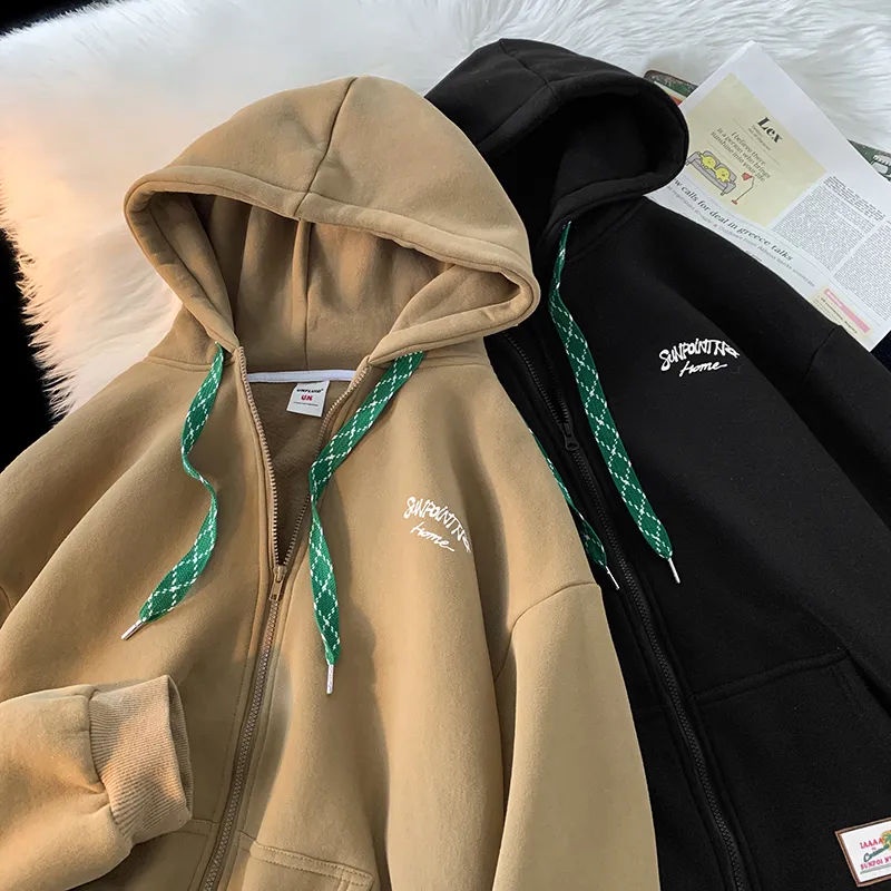 Áo Khoác Cardigan Dáng Rộng Có Mũ Trùm Phối Khóa Kéo Đơn Giản Phong Cách Retro Hong Kong Thời Trang Xuân Thu Mới Cho Nữ