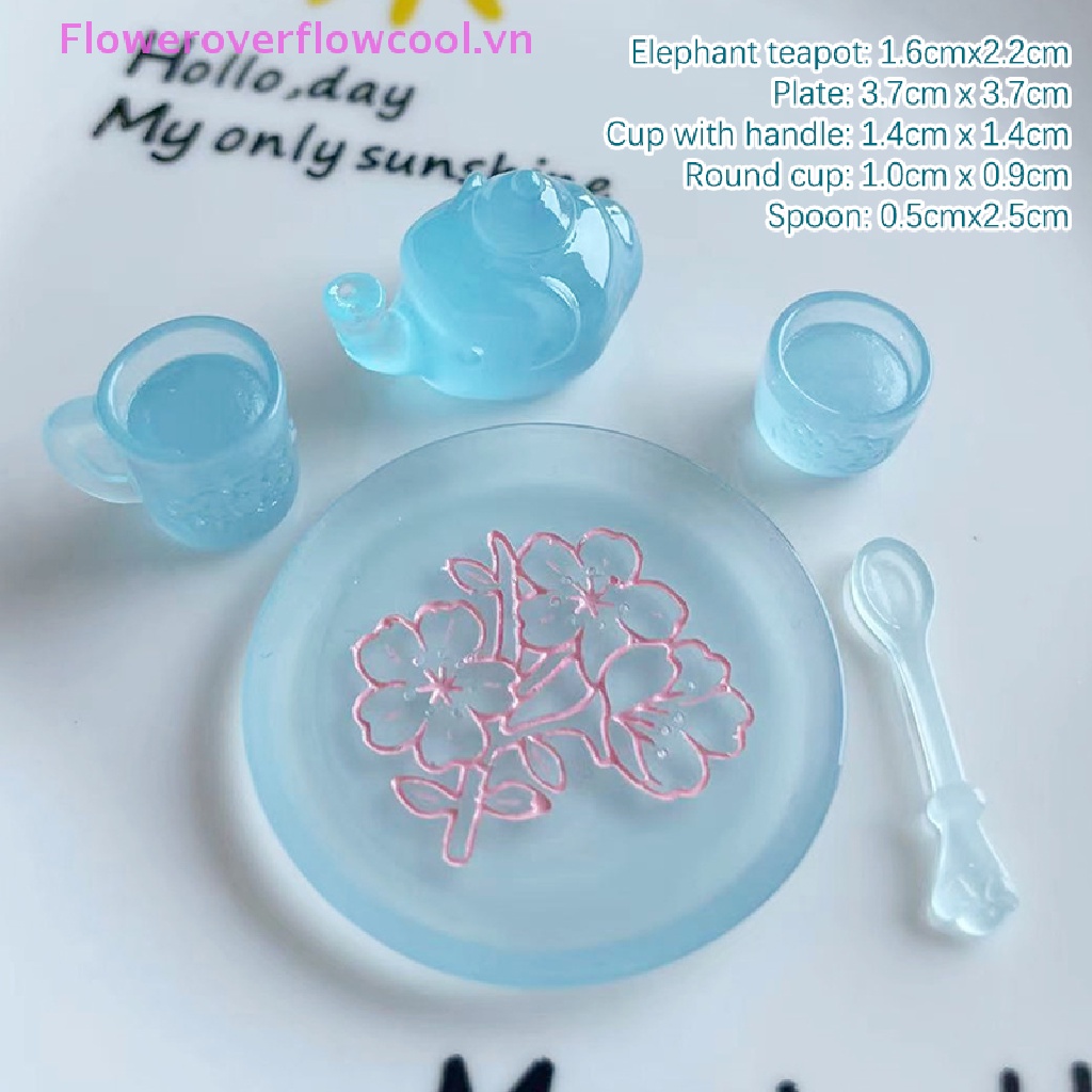 Bộ Ấm Trà Ba Chiều Bằng Nhựa Resin Trong Suốt Khắc Ba Chiều COOLLADY