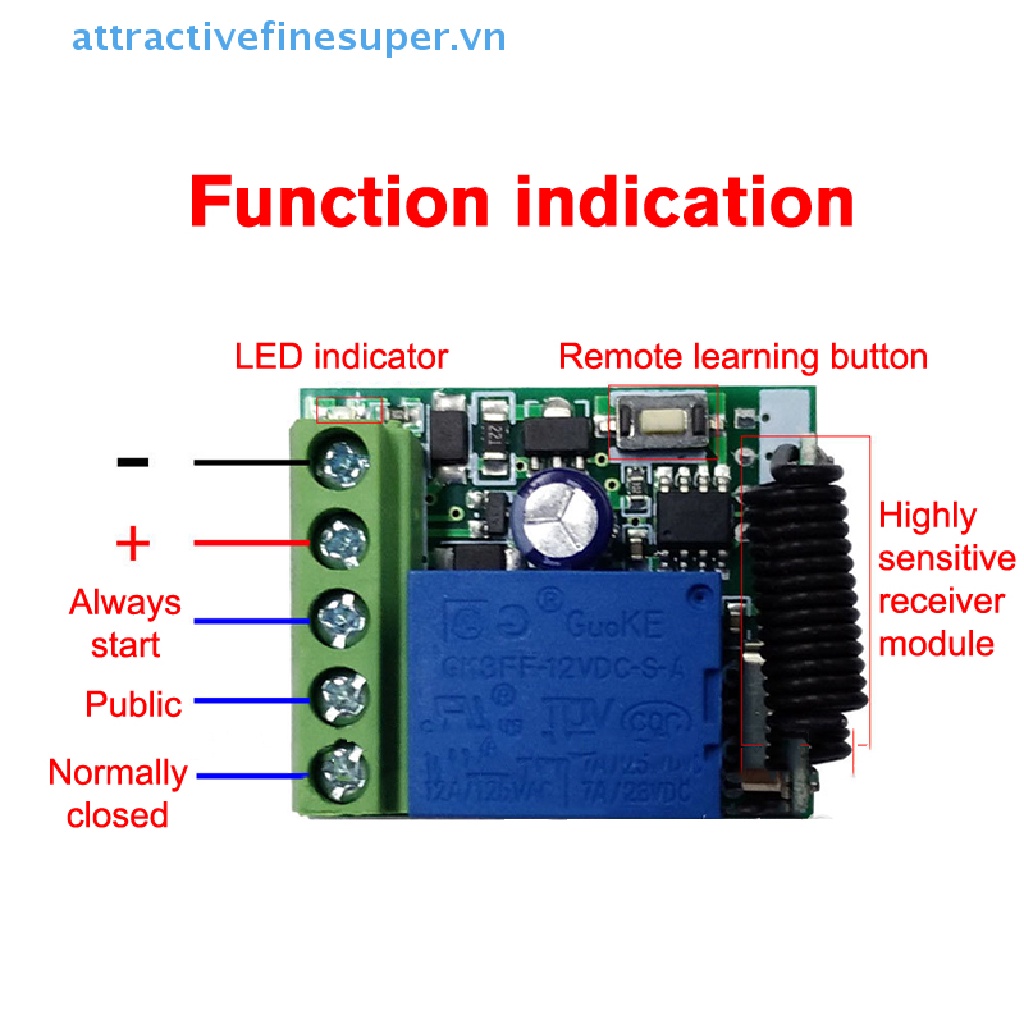 Remote Điều Khiển Không Dây AFS 433Mhz EV1527 2 bottons DC 12V 10A RF