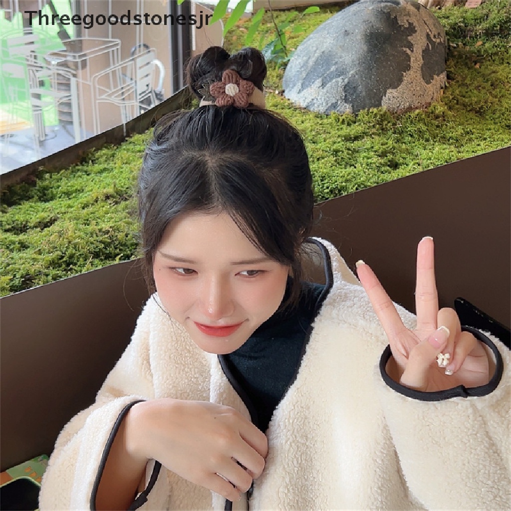 Dây Cột Tóc Cao Su Co Giãn Bọc Vải Bông Họa Tiết Hoa Tai Thỏ Dễ Thương Cho Nữ JR