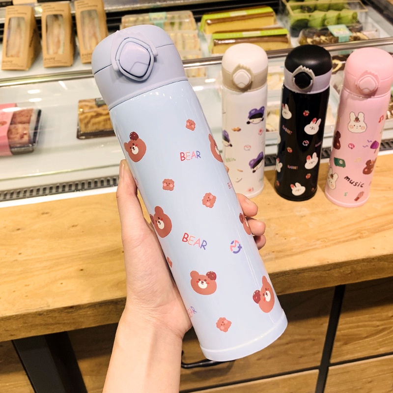 Bình Nước Giữ Nhiệt Bằng Thép Không Gỉ Họa Tiết Hoạt Hình Dễ Thương