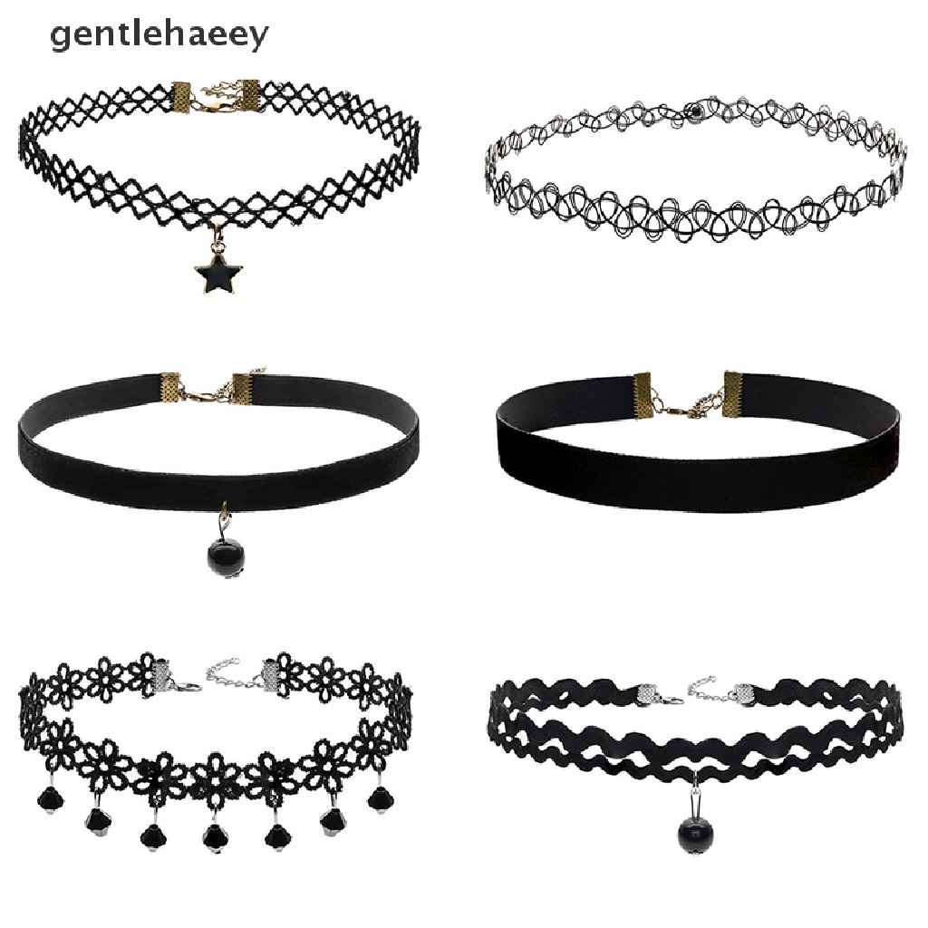 Set 6 Vòng Cổ Choker Dây Nhung Đen Cá Tính Cho Nữ