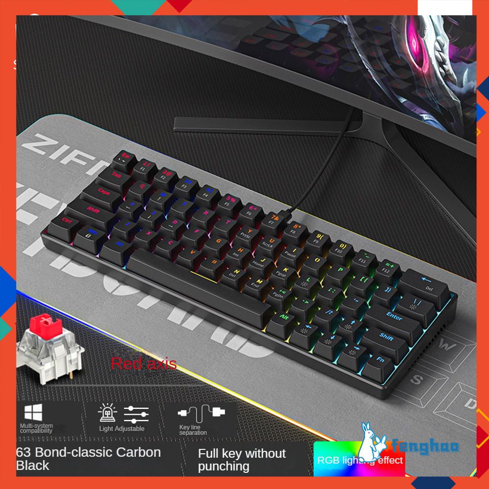 Bàn Phím Chơi Game 63 Phím Bàn Phím Cơ Có Dây Trục Xanh/Đỏ Cạnh Tranh Điện Không Va Đập Pk Logitech Fenghao. Vn