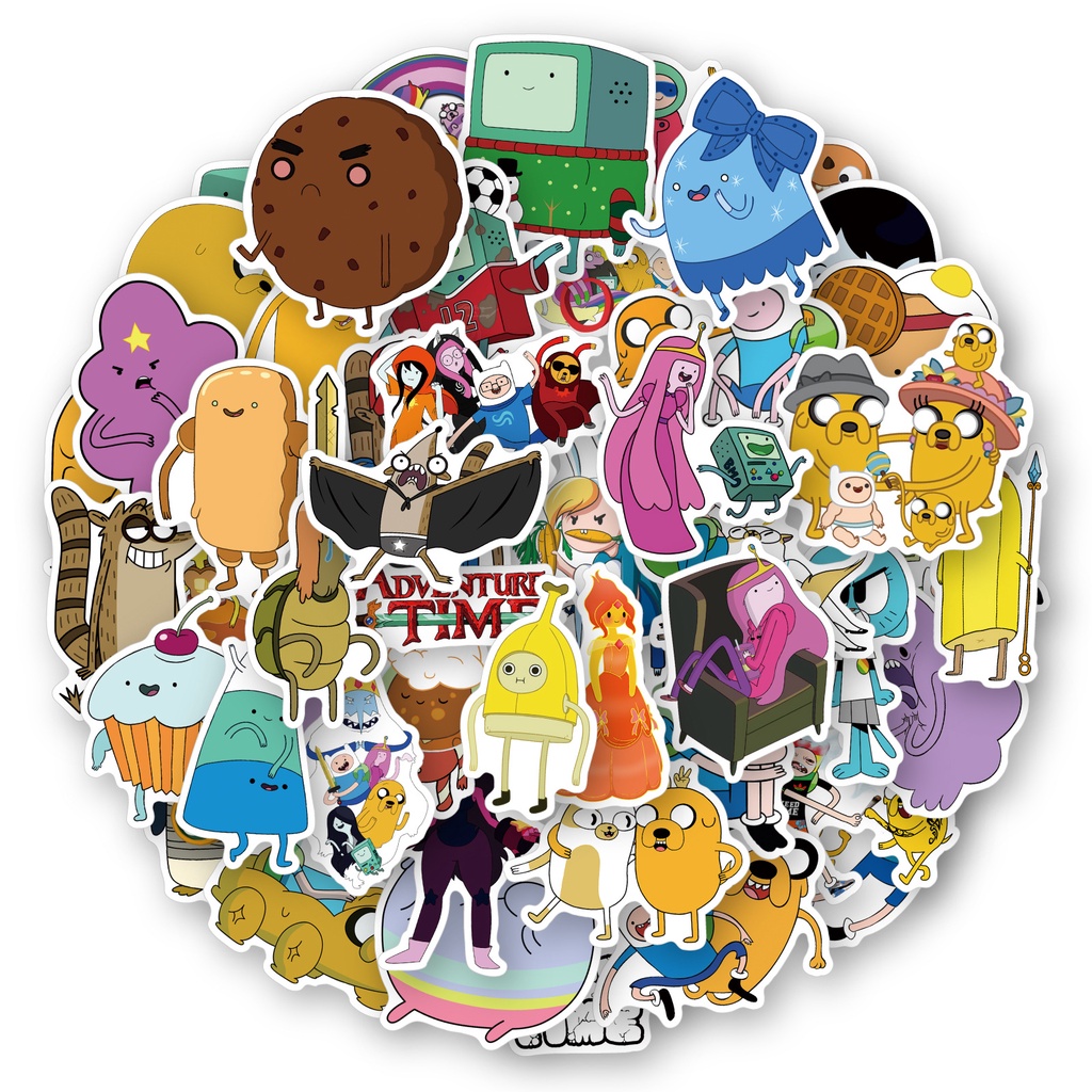 Y&P| Hình Dán Chống Nước Adventure Time Phim Hoạt Hình Mũ Bảo Hiểm Máy Tính Xách Tay Hành Lý Dán Thiết Lập, 50 tờ