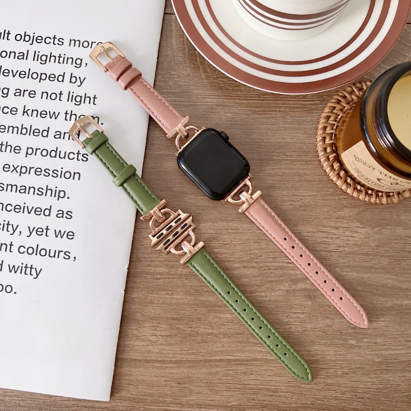Dây Đeo Đồng Hồ Bằng Da Mỏng 41mm 45mm Cho iwatch 6 se 5 4 3 40mm 44mm 38mm 42mm