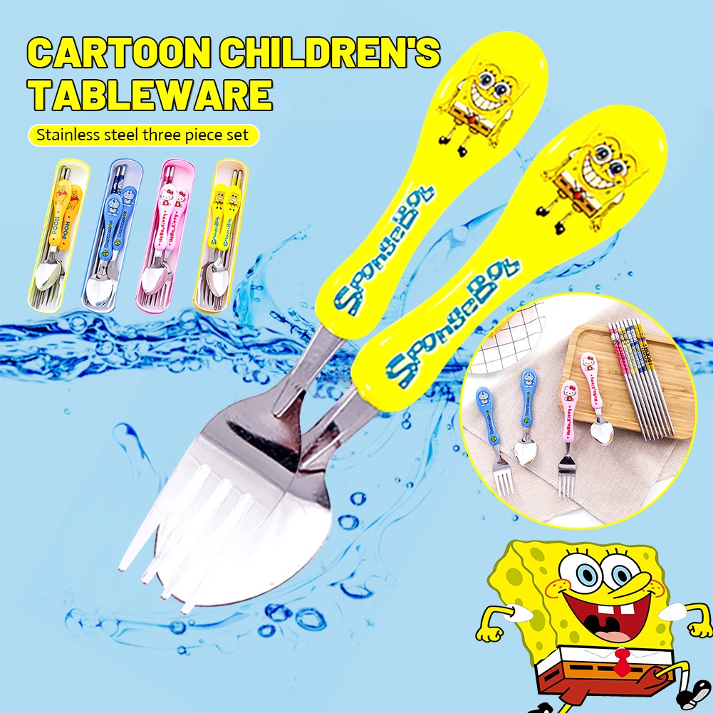 Bộ Muỗng Nĩa Bằng Thép Không Gỉ Hình Doraemon / Hello Kitty