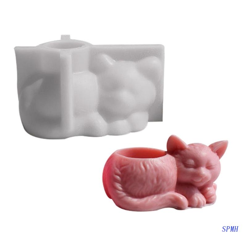 Khuôn Silicone Làm Chậu Hoa Hình Mèo Đang Ngủ Đáng Yêu DIY