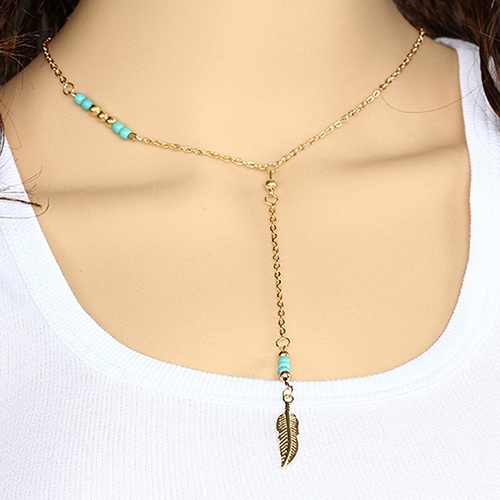 Vòng cổ Hợp Kim Trang Trí Mặt Lông Vũ Đính Đá Màu Xanh Ngọc Thời Trang Cho Nữ
