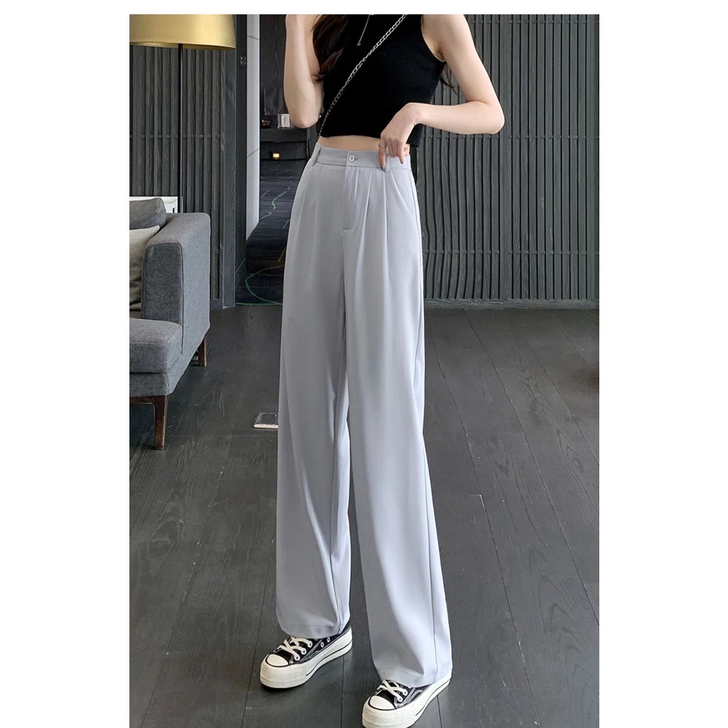 SUXI Quần Dài Lưng Cao Ống Rộng Màu Sắc Đơn Giản Thời Trang Mùa Hè Cho Nữ