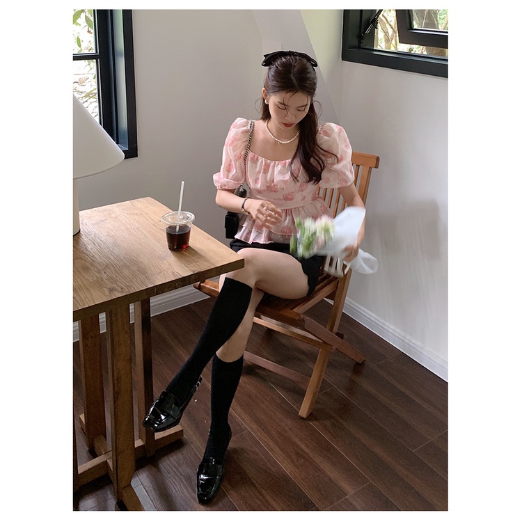 Áo SUXI tay ngắn dáng rộng in họa tiết thời trang mùa hè xinh xắn cho nữ