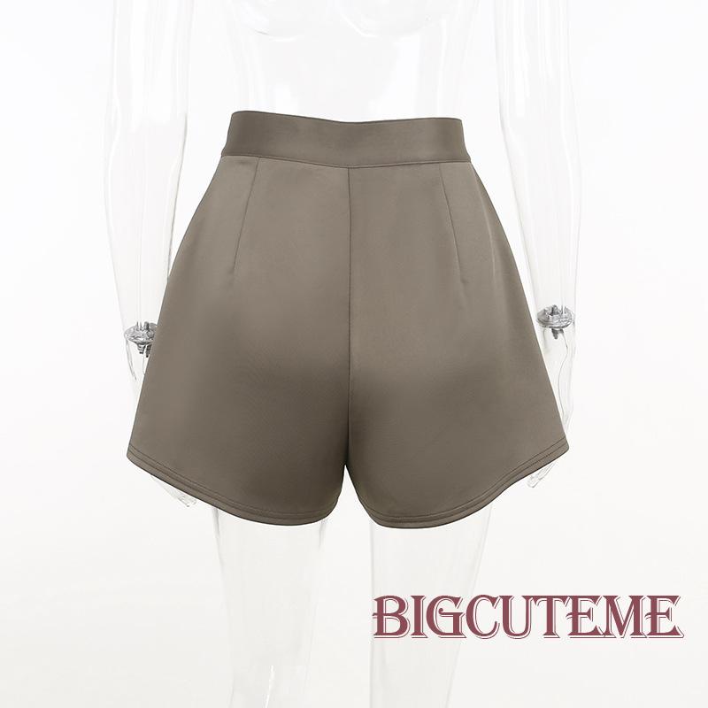 [] - Quần ngắn ống rộng Lưng Cao Màu Trơn Thời Trang Mùa Thu Đơn Giản Khí Chất Retro.Apricot / Nâu Cho Nữ