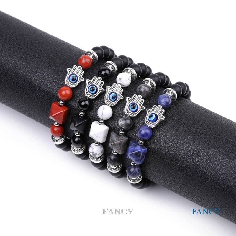 Fancy Vòng Tay Chuỗi Hạt Đá Mắt Hổ Kim Tự Tháp Phong Cách Vintage Dành Cho Cặp Đôi