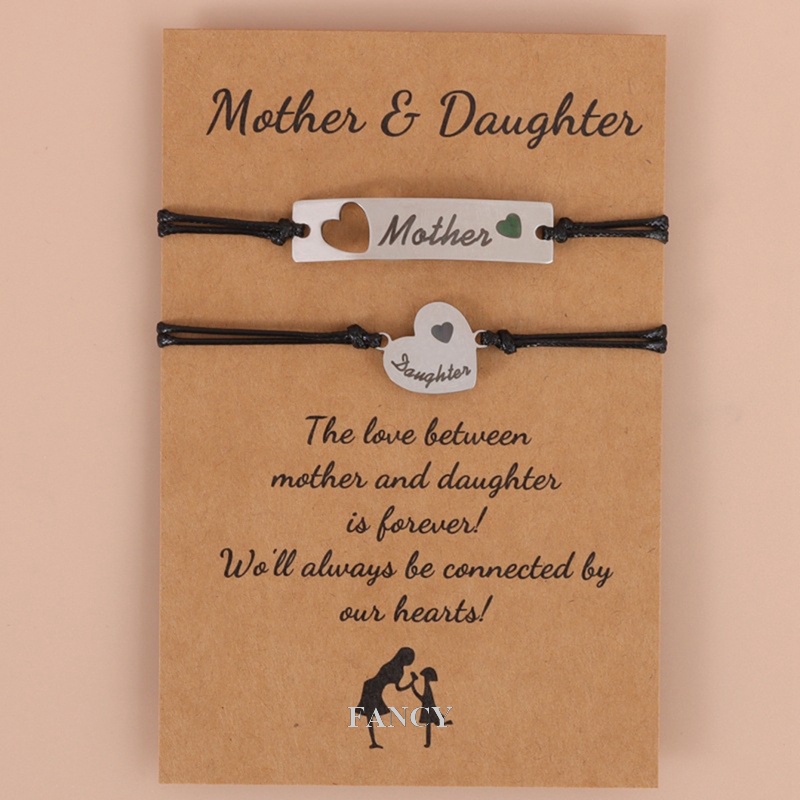 Set 2 Vòng Tay Kim Loại Mặt Khắc Chữ Mother And Me Cho Mẹ Và Con Gái