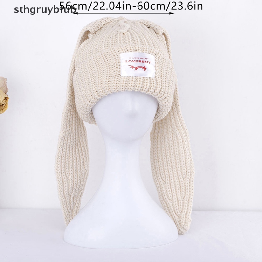 Mũ Len Beanie Đính Tai Thỏ Dài Giữ Ấm Cho Nam Và Nữ