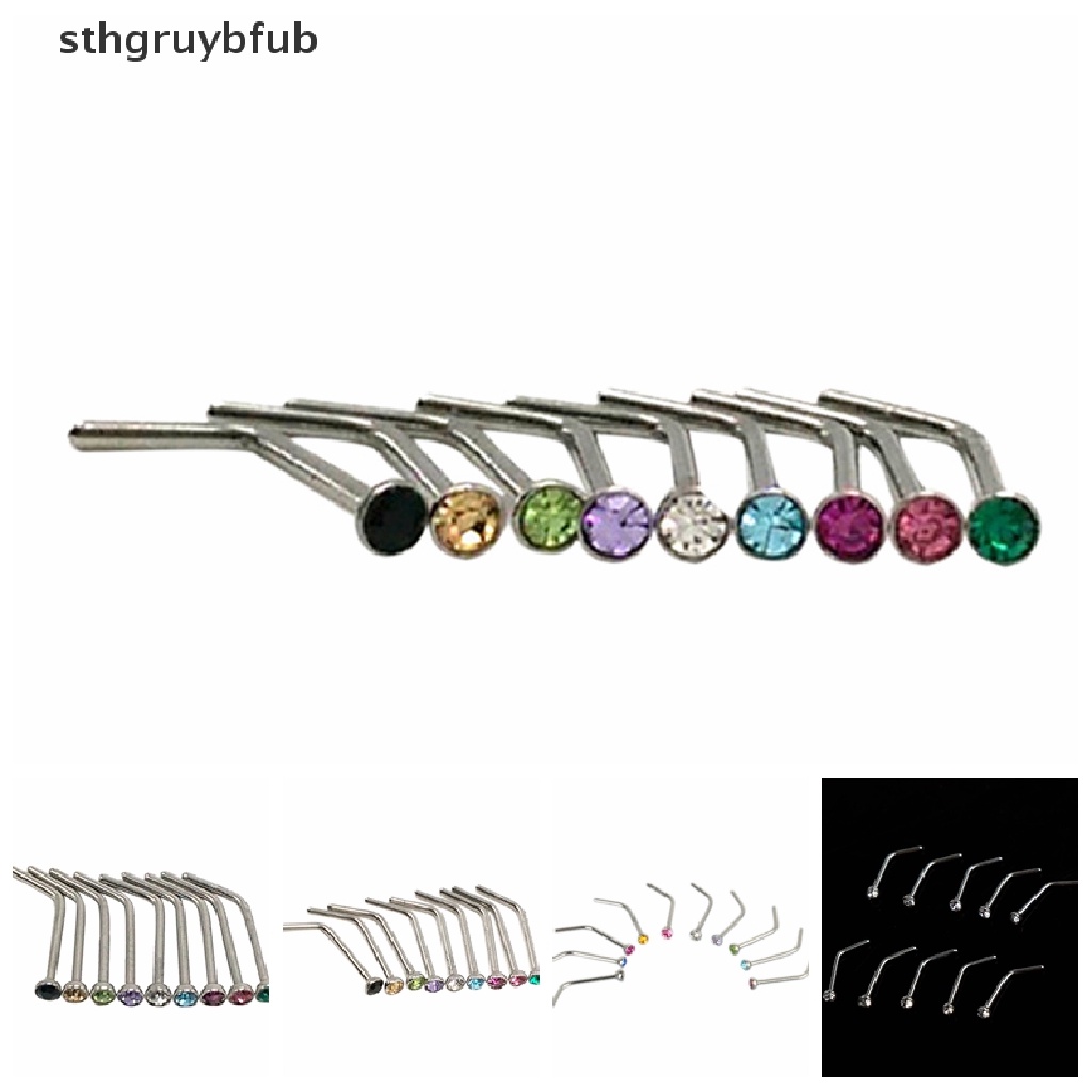 Set 10 Khuyên Mũi Thép Không Gỉ Đính Đá Cá Tính