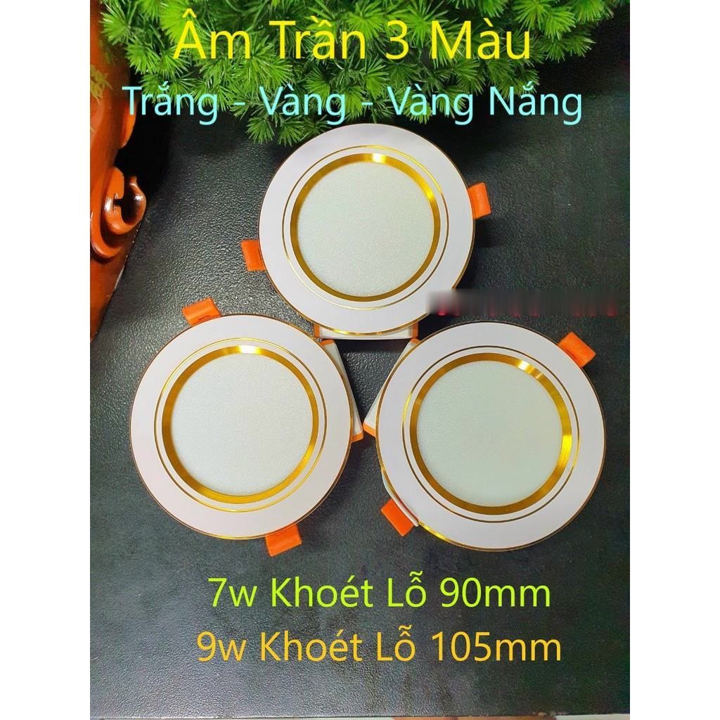 Đèn Led Âm Trần 3 Màu 7w & 9w (Viền Vàng - Viền Bạc)