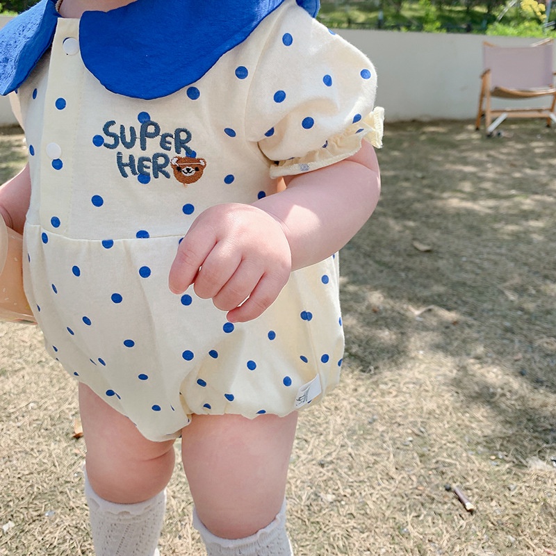 Áo Liền Quần Polo Bằng Cotton Trơn Tay Ngắn Cài Nút Thiết Kế Cà Vạt Phong Cách Hàn Quốc Thời Trang Mùa Hè Mới Cho Bé Trai Và Gái 0-24 Tháng Tuổi