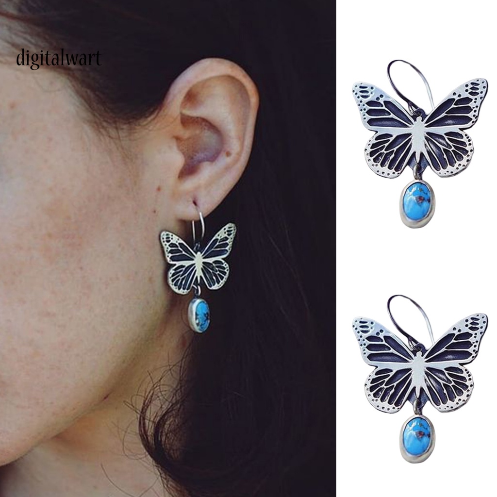 Kỹ Thuật Số| 1 Đôi Bông Tai Dáng Dài Đính Đá Ngọc Lam Nhân Tạo Phong Cách Boho Thời Trang Cho Nữ