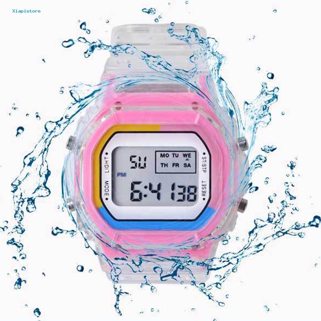 Đồng Hồ Đeo Tay Điện Tử Mặt Vuông Màu Cầu Vồng Chống Thấm Nước Thời Trang Cho Bé