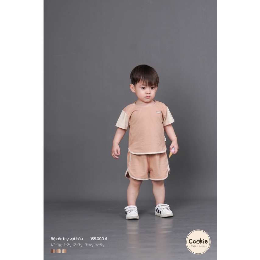 Bộ cộc tay vạt bầu bbes trai bé gái Cookie size 1y-6y chất cotton co giãn thấm hút mồ hôi
