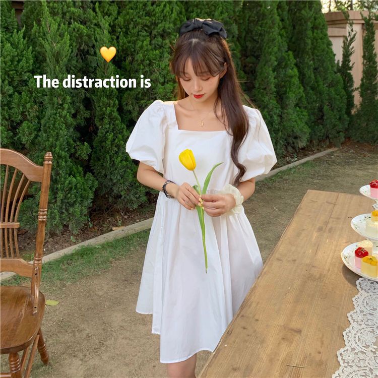 Set Áo Cổ Vuông Tay Phồng Phối Chân Váy Thời Trang Hàn Quốc Xinh Xắn Cho Nữ