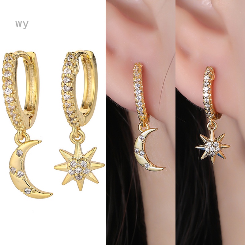 Khuyên Tai Đính Đá Zircon Hình Ngôi Sao Mặt Trăng Phong Cách Hồi Giáo Cho