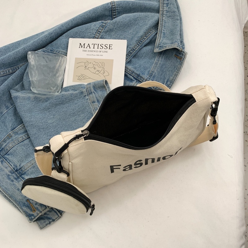 Túi Xách Vải Canvas Đeo Vai In Chữ Phong Cách Hàn Quốc Thời Trang Cho Nữ