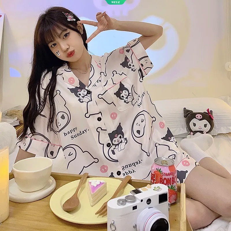 Bộ Đồ Ngủ Tay Ngắn In Hình Kuromi Dễ Thương Thời Trang Mùa Hè 2023 Phong Cách Nhật Bản Cho Nữ