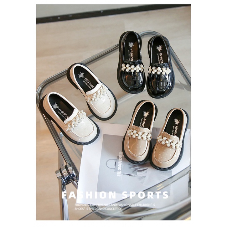 Giày Búp Bê Da Đế Mềm Đính Hạt Giả Ngọc Trai Xinh Xắn Phong Cách Công Chúa 2023 Cho Bé Gái