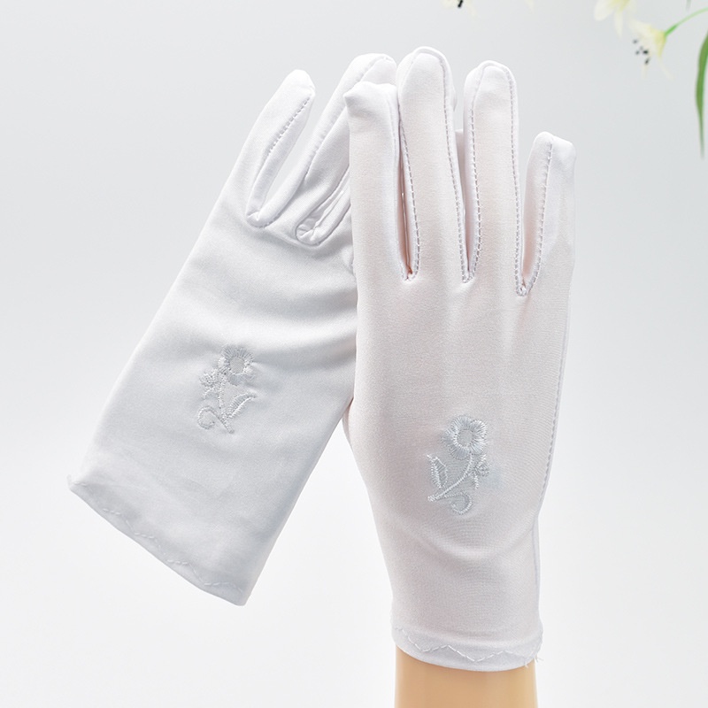 Găng Tay Chống Nắng Mùa Hè Mỏng Ngắn Thêu Họa Tiết Chống Tia Cực Tím Spandex Co Giãn Màu Trắng Đen Cho Nữ