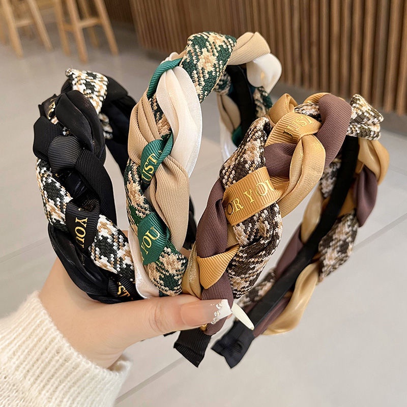 Cài Tóc Vải Bện Kiểu Pháp Cổ Điển Bản Rộng Màu Trầm Tinh Tế Phụ Kiện Tóc Cho Nữ