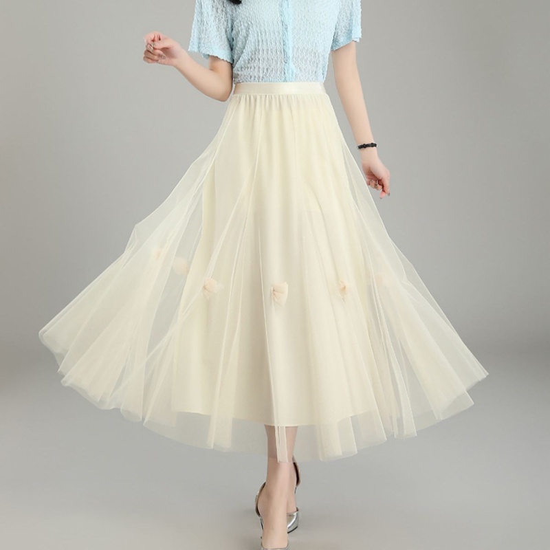 Chân Váy Xòe Chữ A Lưng Cao Co Giãn Thêu Hoa 5 Màu Thời Trang Cho Nữ