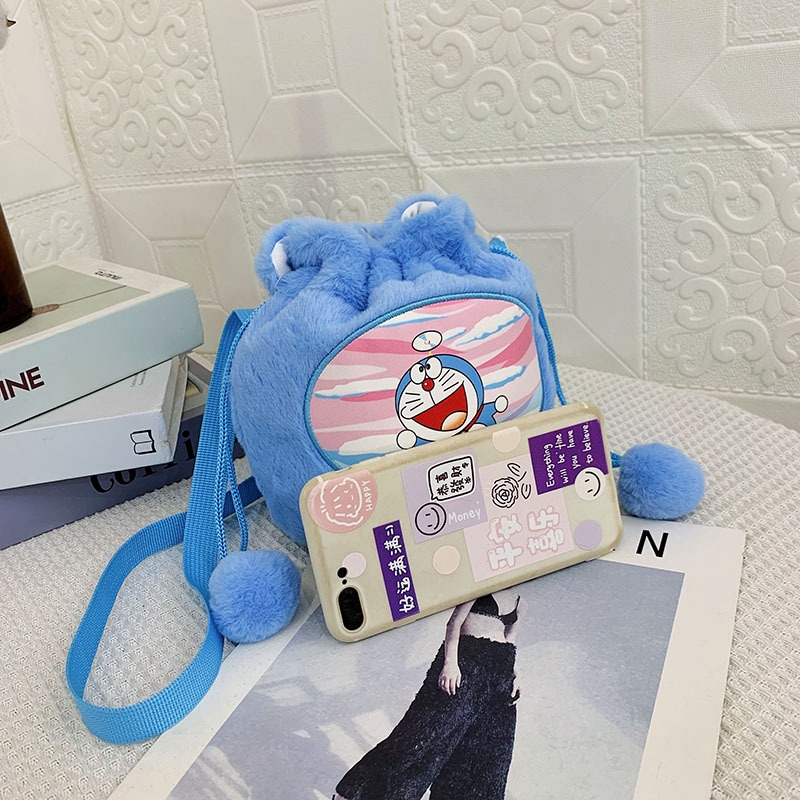 SANRIO Túi Dây Rút Đeo Chéo Vai Cỡ Lớn Họa Tiết Hoạt Hình Doremon Pikachu Dễ Thương Cho Nữ BY2 YB2