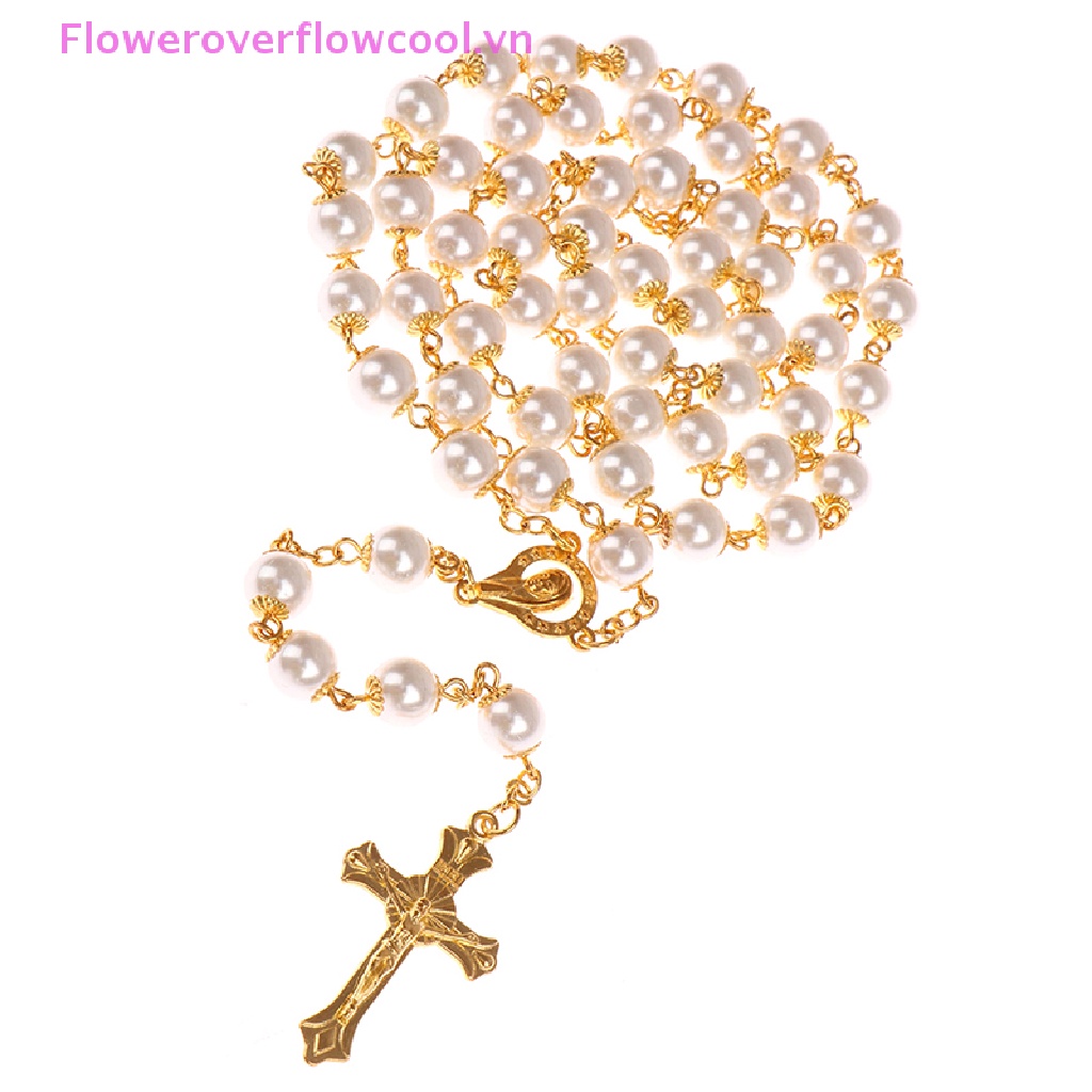 Fofc Vòng cổ Chuỗi Ngọc Trai Dài Mặt Thánh Giá Chúa Jesus