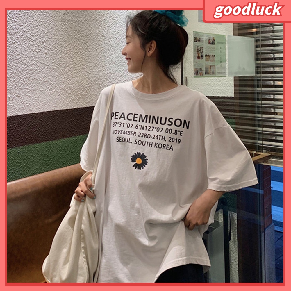 Áo Thun Ngắn Tay Cổ Tròn In Chữ Marguerite Thời Trang Nữ