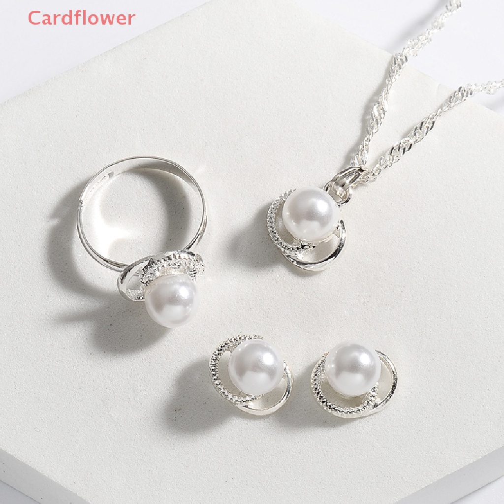 Bộ Vòng cổ + Nhẫn + Bông Tai Mạ Bạc Hình Hoa &amp; Bướm Đính Ngọc Trai Nhân Tạo Thời Trang Cho Nữ