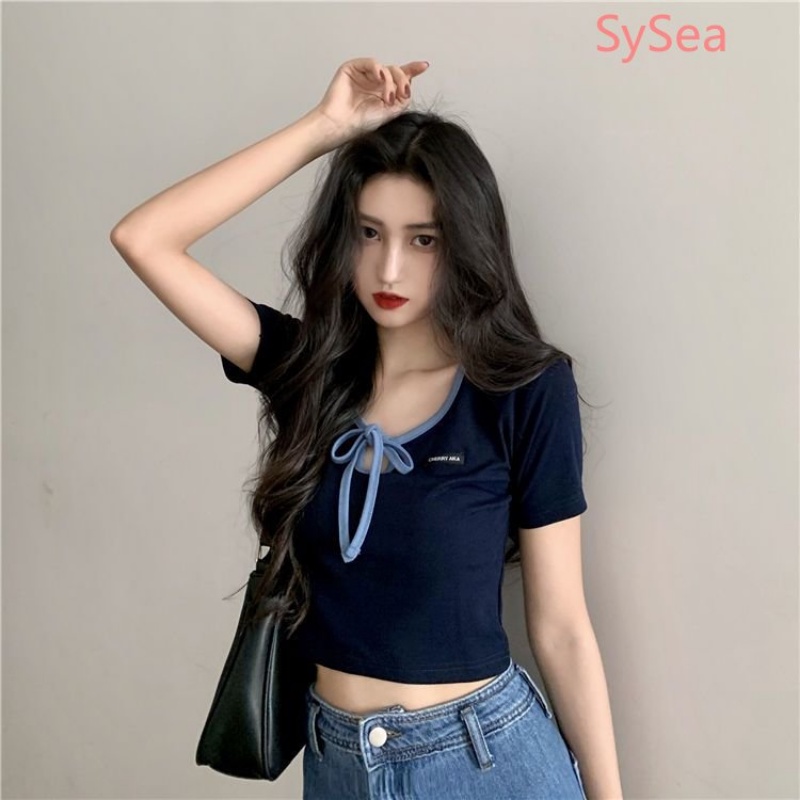 Áo Croptop Cổ Chữ V Thắt Nơ Xinh Xắn Thời Trang Hè Cho Nữ