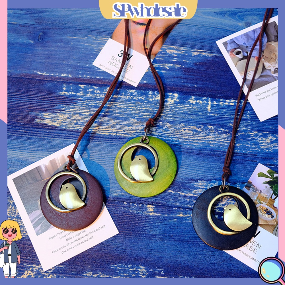 &lt;SPwholesale&gt; Vòng cổ Mặt Gỗ Tròn Hình Chim Dễ Thương